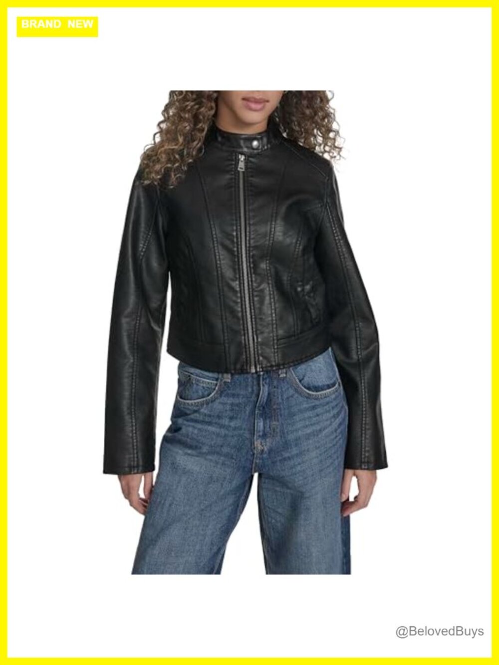 Women's Faux Leather Racer Jacket with Princess Seams Zipper